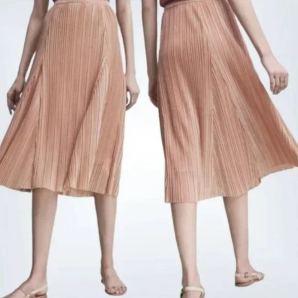 ANTROPOLOGIE Maeve pleated midi skirt peach beige Size M